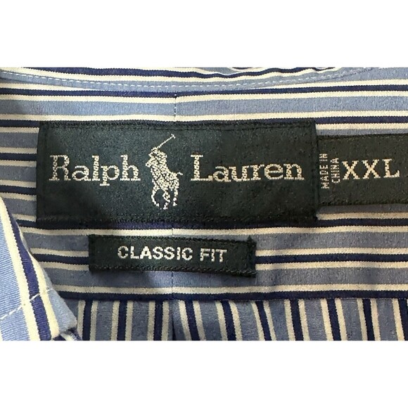 Ralph Lauren Shirt Men's XXL Blue Striped Button Up/ Down Classic Fit Pony Logo - Picture 9 of 13